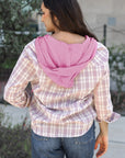 Checker Button-Up Chest Pocket Hooded Shacket