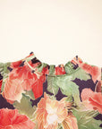 Floral Frilled Collar V-Neck 3/4 Sleeve Dress