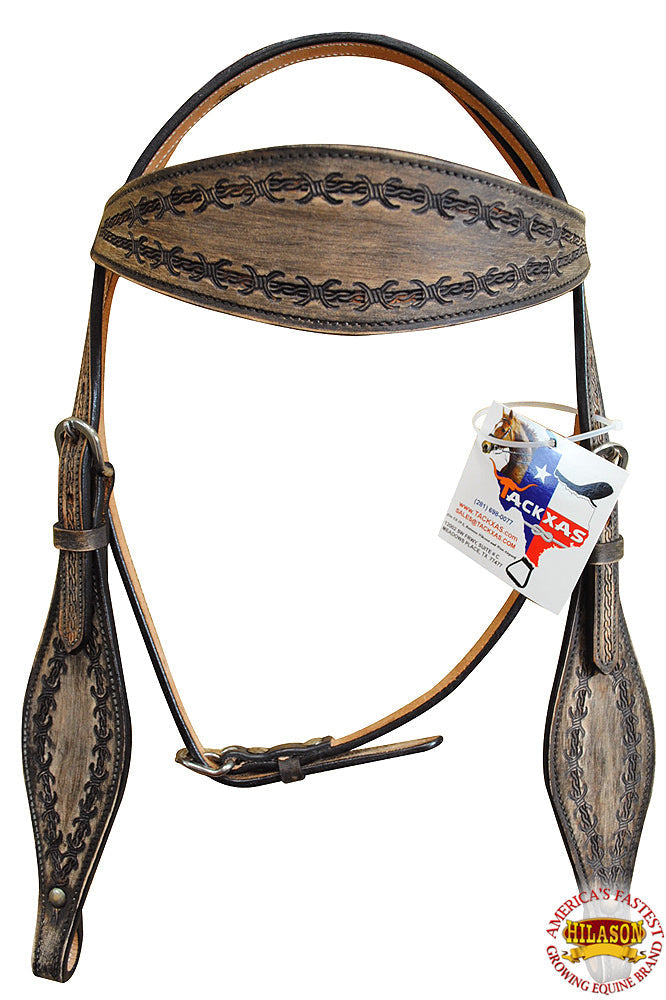 Hilason Western Horse Headstall &amp; Breast Collar Tack American Leather Rough Out