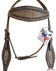 Hilason Western Horse Headstall & Breast Collar Tack American Leather Rough Out