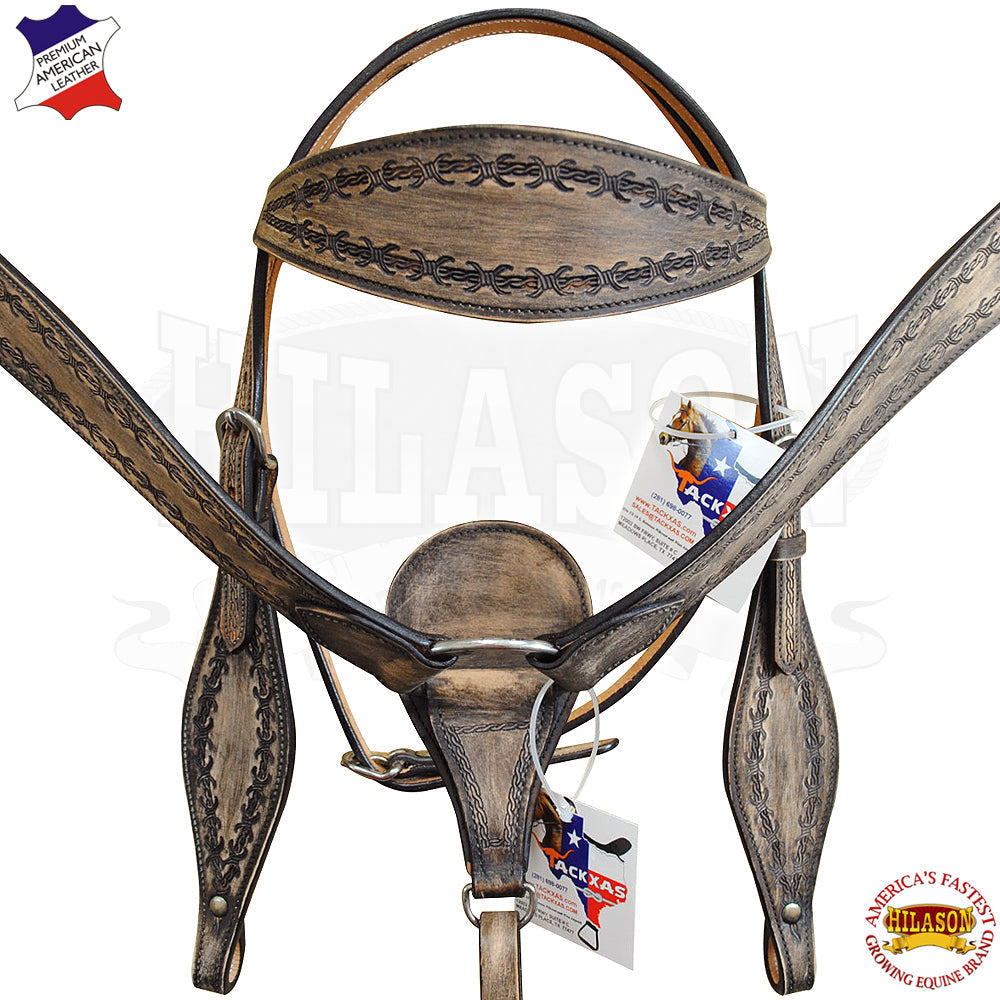 Hilason Western Horse Headstall &amp; Breast Collar Tack American Leather Rough Out