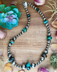 29” Massive Turquoise Rondelle Necklace – Sterling Silver Pearls