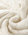 Hollow-Out Knit V-Neck Drop Shoulder Sweater