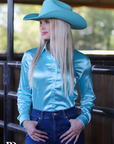 Mint Satin Performance Rodeo Shirt For Stage Performances Comfort Mobility Versatility
