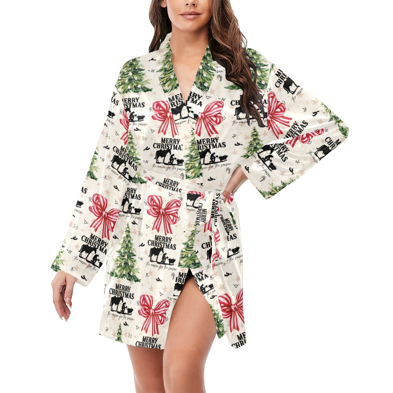 Baha Ranch Praying Cowboy Christmas Western Cowgirl Satin Robe