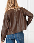 Leather Drawstring Hem Pocketed Jacket
