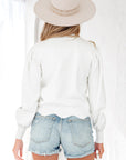 Floral Embroidered Scallop Hem Sweater