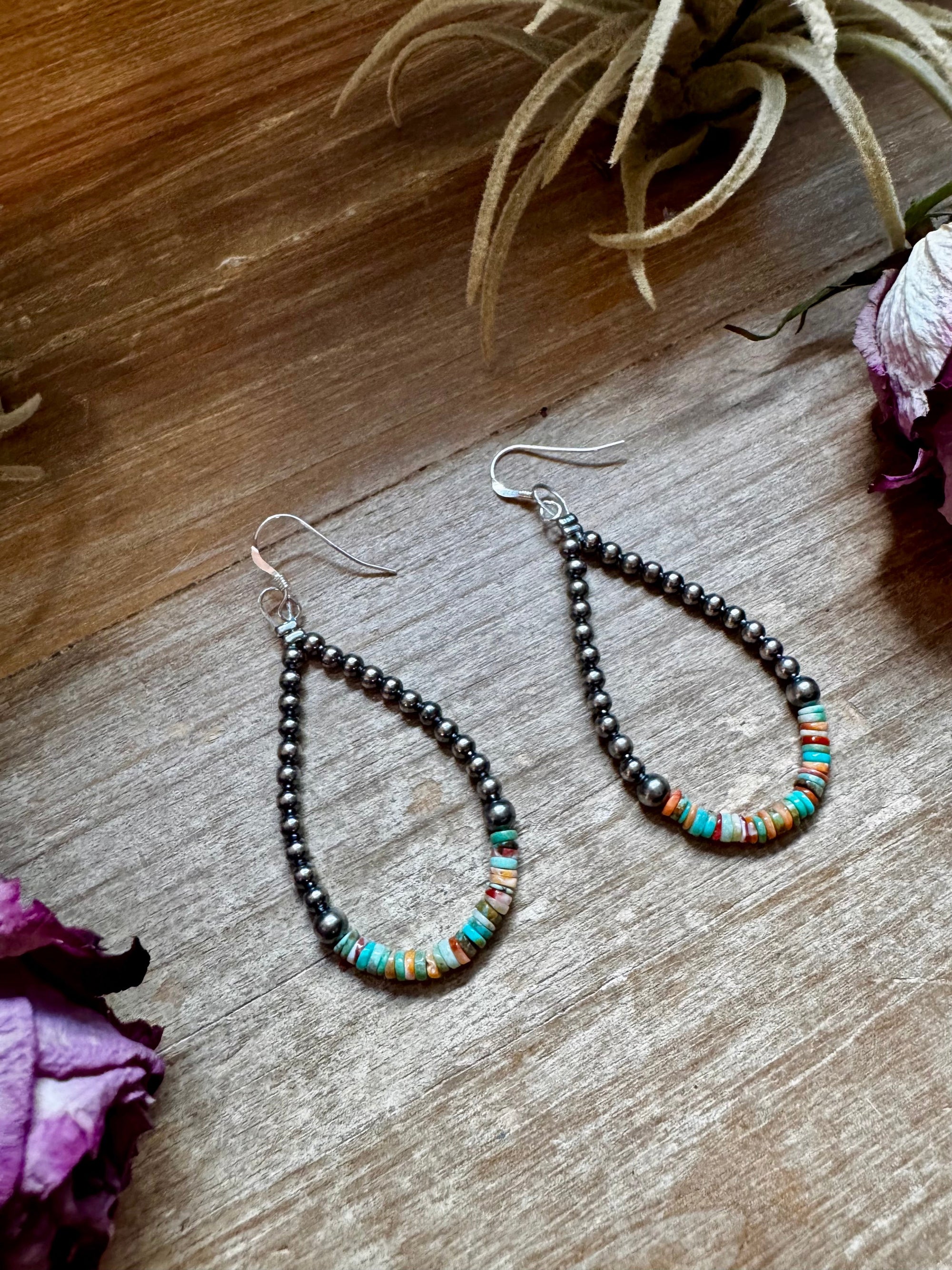Green &amp; Orange Heishi Earrings – Sterling Silver Pearls