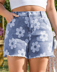 Shiloh Plus Size Floral Pattern Denim Shorts