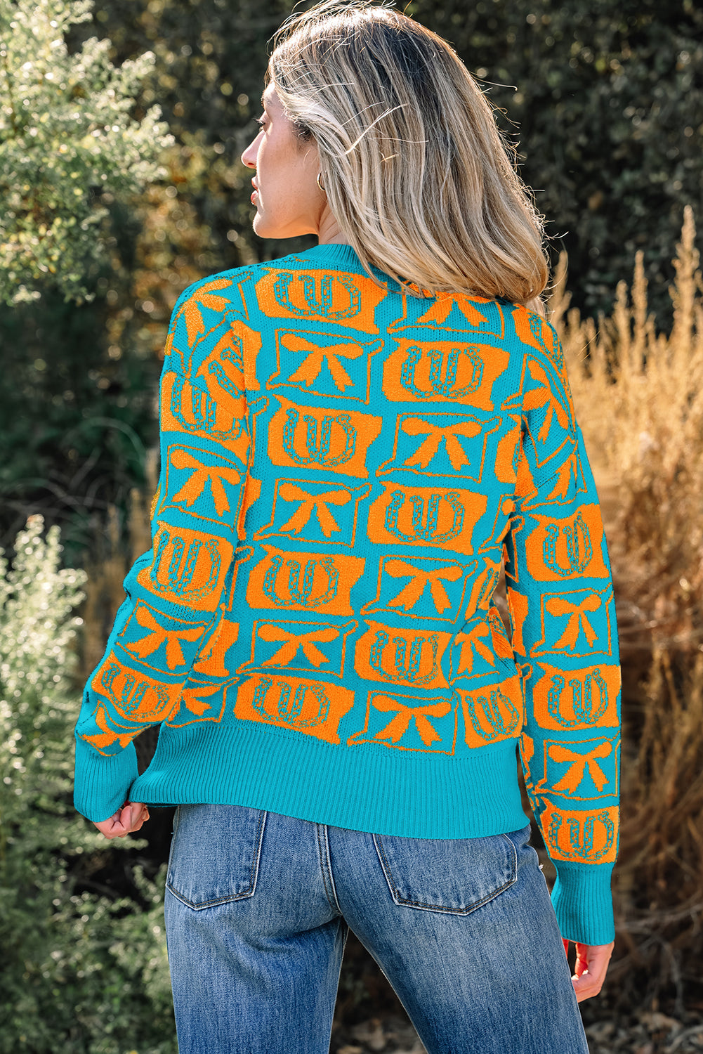 Western Bows &amp; Horseshoes Long Sleeve Sweater