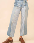 63004P - Crop Baggy Wide Leg Dad Jeans: LIGHT WASH