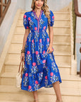 Floral Ruffle Hem Pop of Color Neckline Dress