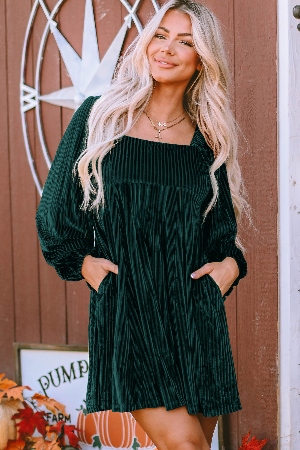 Velvet Tie-Back Square Neck Babydoll Dress