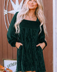 Velvet Tie-Back Square Neck Babydoll Dress