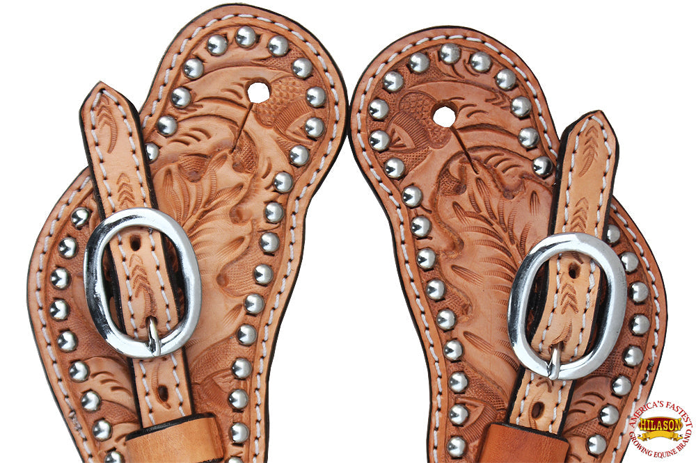 Hilason Western Spur Straps Leather Acorn Tool - Light Oil