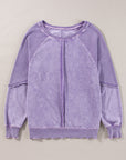 Solid Waffle Knit Patchwork Raglan Sleeve Sweatshirt