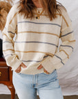 Stripe Ribbed Trim Drop Shoulder Sweater