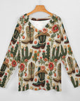Baha Ranch Cactus and Boots Long Sleeve Top