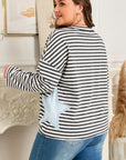 Plus Size Stripe Star Stitch Long Sleeve Top