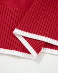 Bow Tie Contrast Trim Cropped Sweater