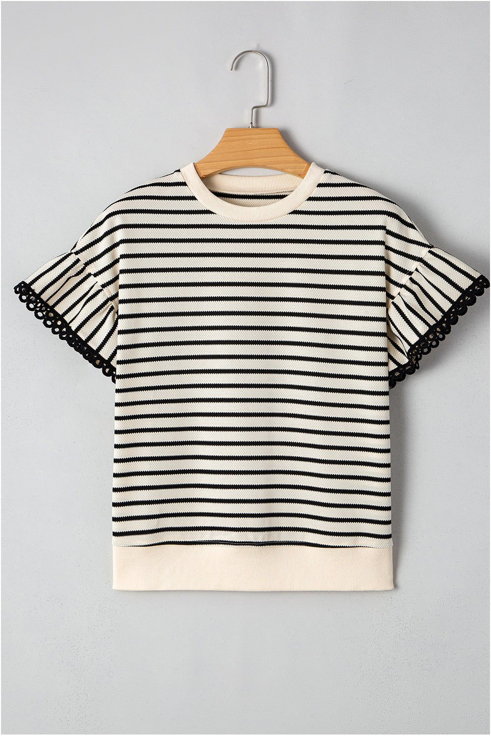 Naya Scallop Lace Trim Ruffle Short Sleeves Top