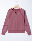 Lace Patchwork Mineral Wash Notched Neck Sweatshirt