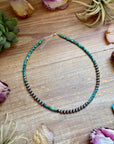 15” Heishi Turquoise Necklace – 4mm Turquoise & 5mm Sterling Silver Pearls