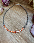 Spiny Oyster Heishi & Sterling Silver Pearl Choker