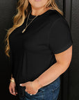 Plus Size Solid Rolled Short Sleeve T-Shirt