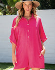 Solid Half Buttoned Collar Loose Romper
