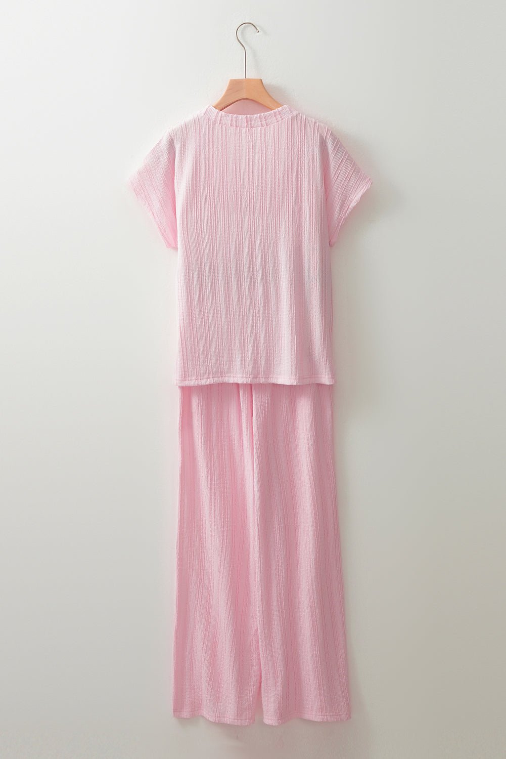 Textured Henley Top &amp; Wide Leg Pants Set