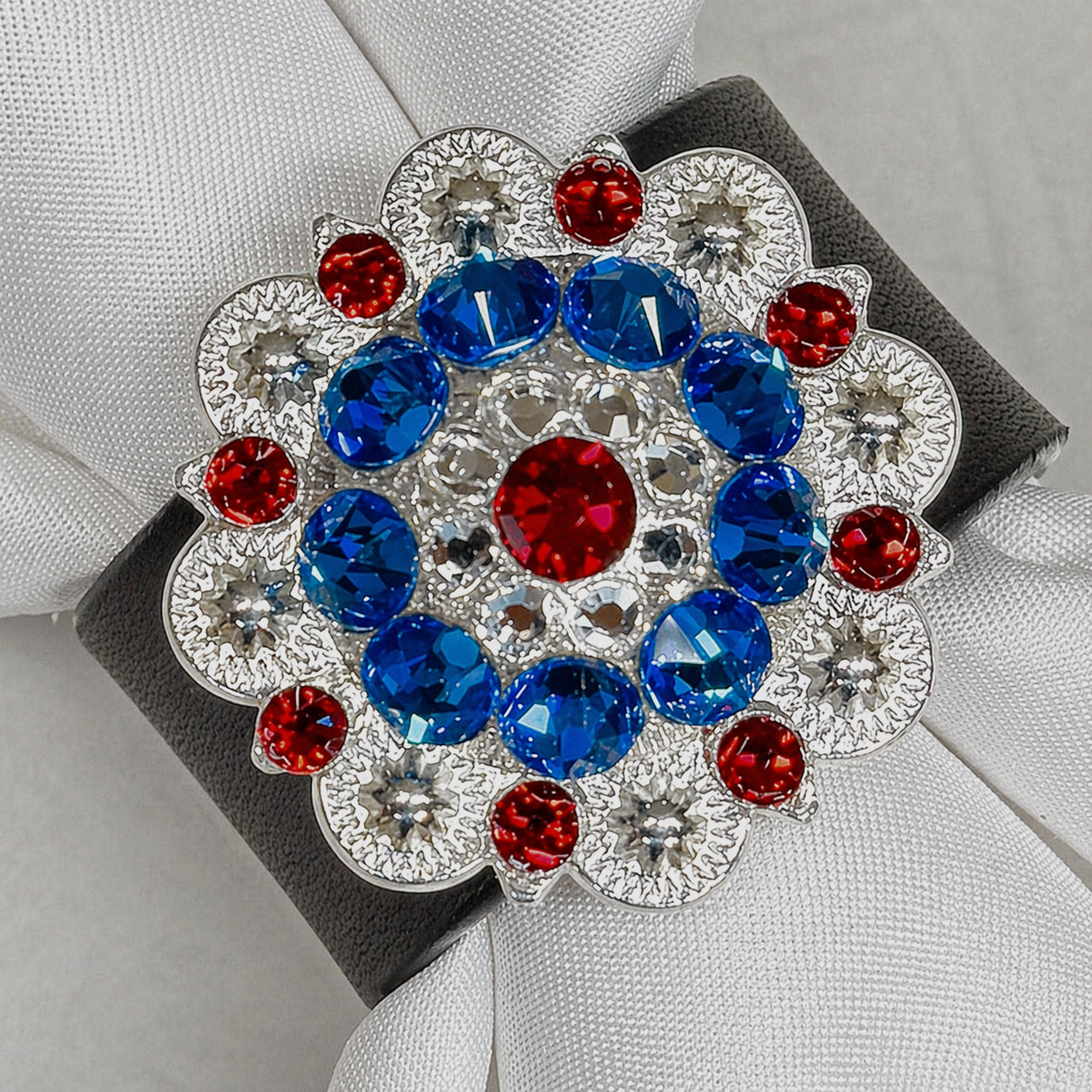 Bright Silver Red/White/Blue Crystal Concho Napkin Ring 