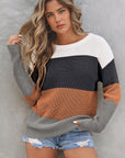 Colorblock Stripe Round Neck Pullover Sweater