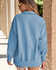 Solid Collared Drop Shoulder Side Slit Sweatshirt