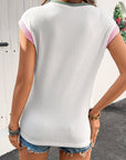 Colorblock Corded Knit Crew Neck Tee