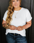 Plus Size Solid Rolled Short Sleeve T-Shirt