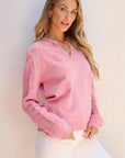 Ashlynn Flower Detail Knitted Notched Neck Sweater