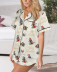Baha Ranch Christmas Horses Cowgirl Western Satin Short Pajama Set