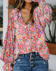 Boho Floral Smocked Puff Sleeve Blouse