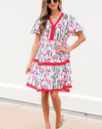 Floral Contrast Trim V-Neck Babydoll Dress