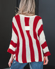 Colorblock Stripe V-Neck 3/4 Sleeve Sweater