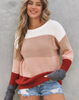 Colorblock Stripe Round Neck Pullover Sweater