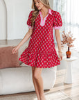 Floral V-Neck Short Bubble Sleeve Mini Dress