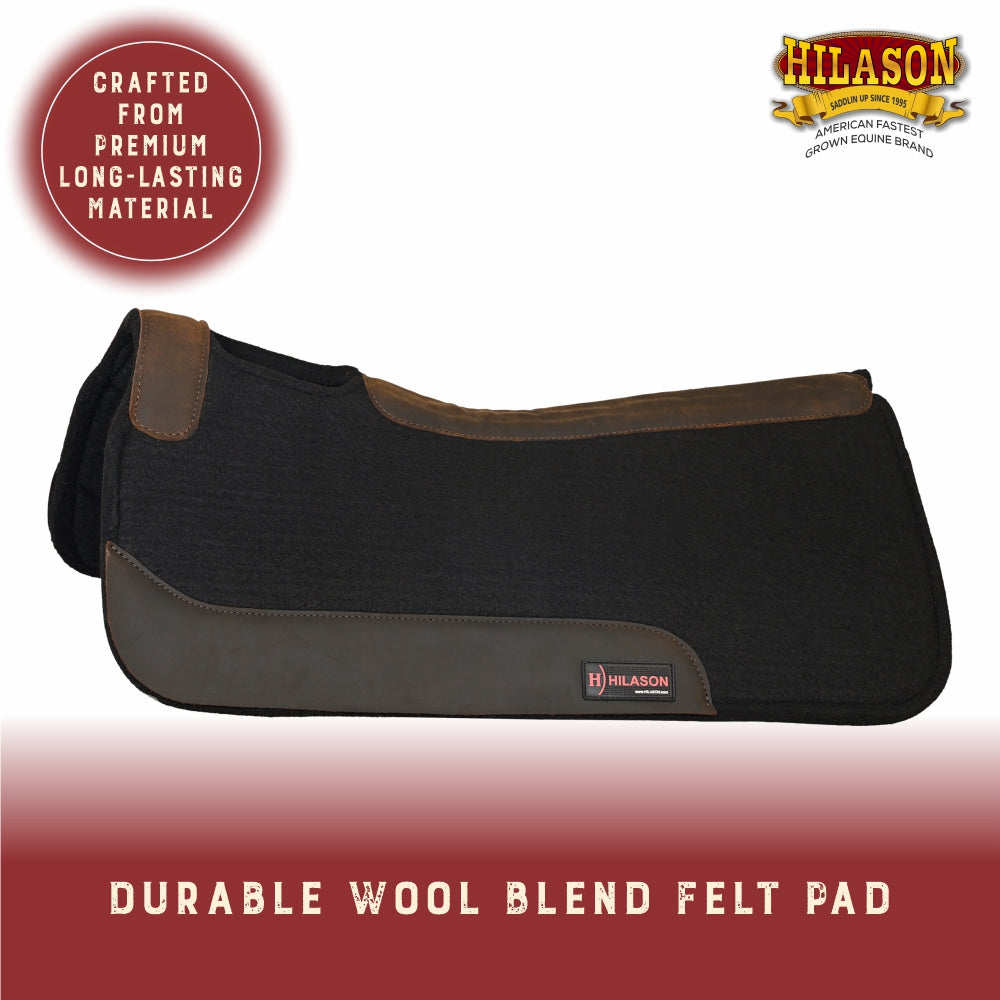 Hilason Western Wool Felt Horse Saddle Pad W/ Leather Along Boder
