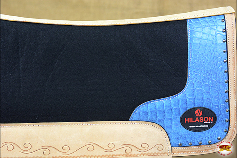Western Wool Felt Horse Saddle Pad With Alligator Print Leather