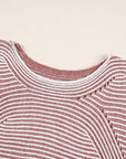 Stripe Ribbed Knit Boat Neck Sweater