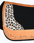 Hilason Western Wool Felt Horse Saddle Pad With Leopard Print Leather
