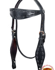 HILASON Western Horse Headstall Breast Collar Set Tack Genuine American Leather Barb Wire Black