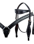 HILASON Western Horse Headstall Breast Collar Set Tack Genuine American Leather Barb Wire Black