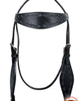HILASON Western Horse Headstall Breast Collar Set Tack Genuine American Leather Barb Wire Black